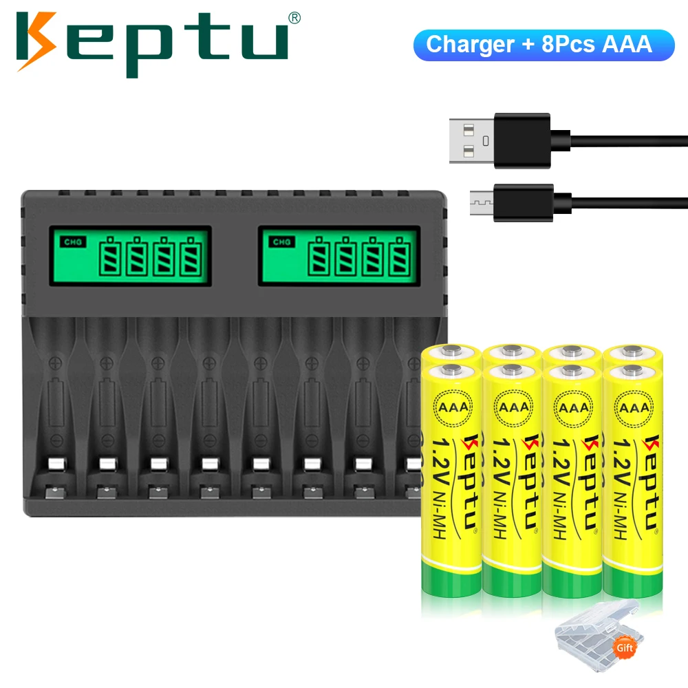 

KEPTU 8pcs 1.2V 900mAh AAA Rechargeable NI-MH Battery+1.2V AA AAA LCD Fast Charger