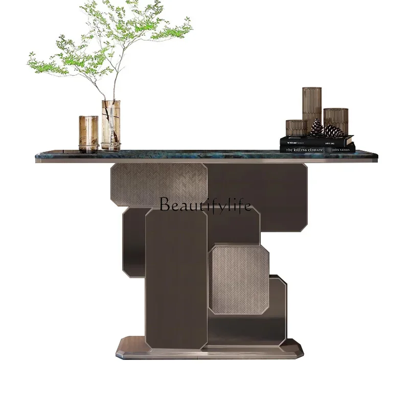 

54-*Italian light luxury entrance table Mirror luxury stone marble entrance cabinet