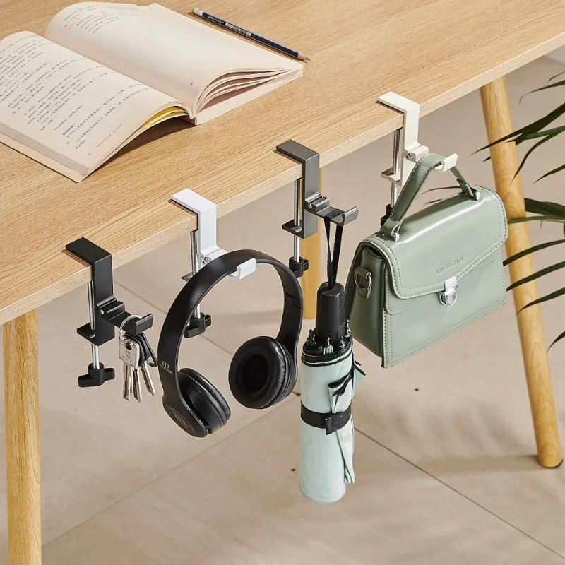 Foldable Desk Clamp Hook Hanger, Under Table Storage Holder for Headphones Bags Cups, No Drill Space Saving Organizer image 2
