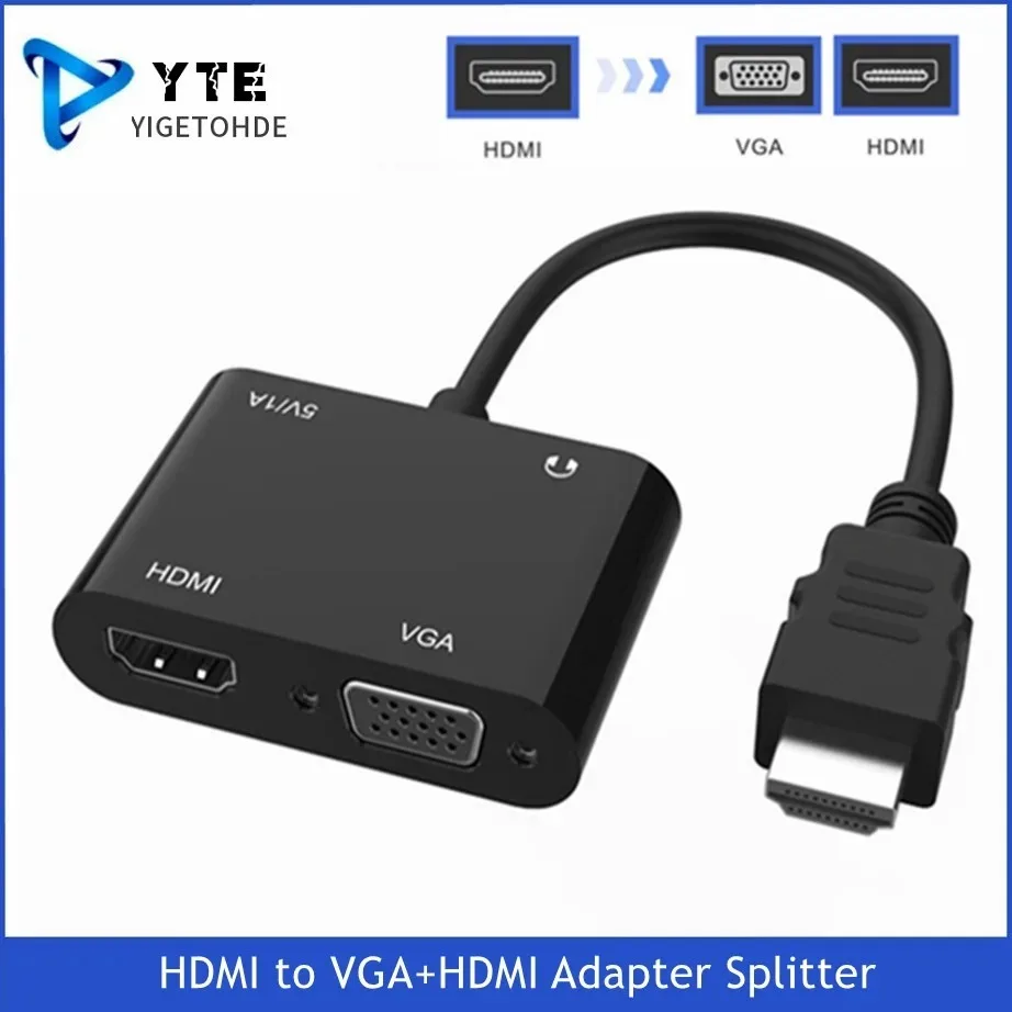 

YIGETOHDE HDMI-Compatible to VGA+HDMI 1080P HDMI to VGA+HDMI Adapter Splitter For Computer Desktop Laptop Monitor Projector HDTV