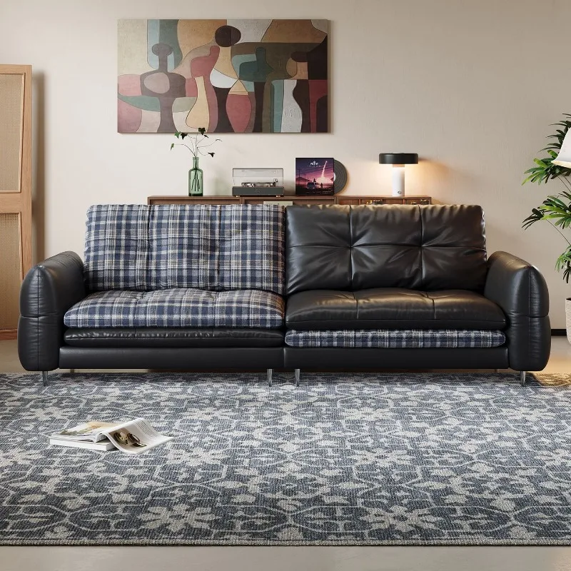 Medieval leather burger sofa straight row two sides can switch at will multi-functional fabric leather bag small apartment sofa