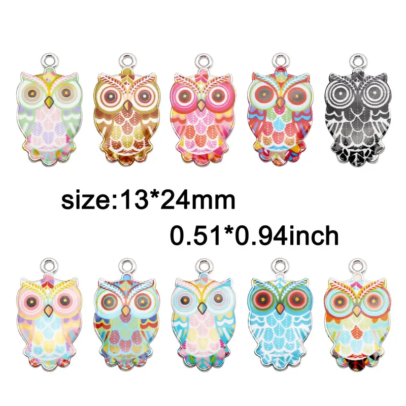 Julie Wang 10PCS Small Enamel Owl Charms Alloy Cartoon Bird Animal Pendants Necklace Bracelet Jewelry Making Accessory