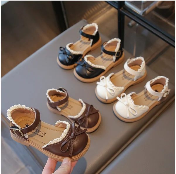

Cover Toe Girls Sandals Summer New Kids Fashion Ruffles Sweet Princess Butterfly-knot Shoes Children Non-slip Dress Shoes