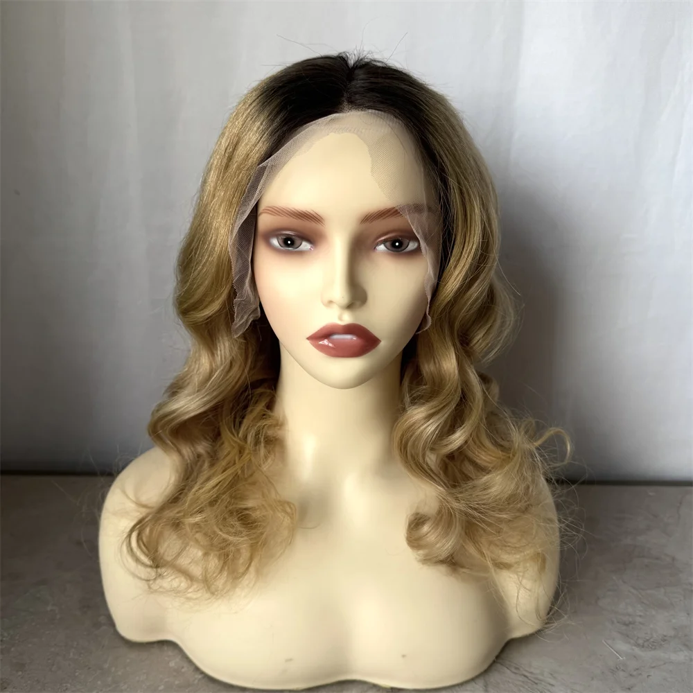 

Real Human Hair Wig with Blonde Highlights for Women Brazilian Virgin Hair Glueless Wig Loose Wave Human Hair Ombre Dark Roots