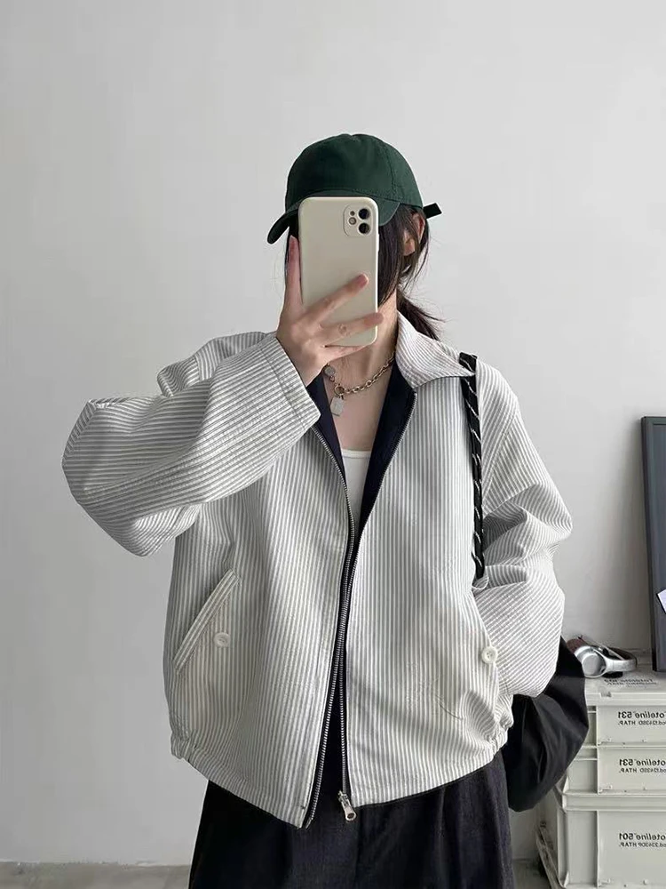 خمر مزدوجة الوجهين ارتداء السترات النساء الخريف Harajuku الشارع الشهير سترة واقية غير رسمية Bf الكورية التلبيب سستة زي بيسبول #5