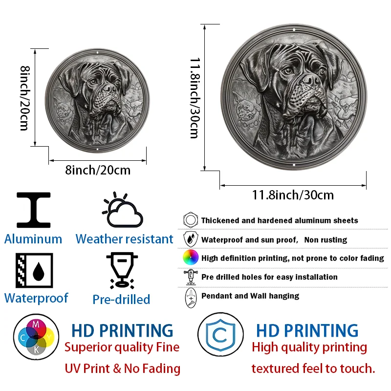 Aluminum Round Door Hanger with HD Printing, Cane Corso Dog Metal Wall Decor, Weather Resistant, Indoor and Outdoor Sign