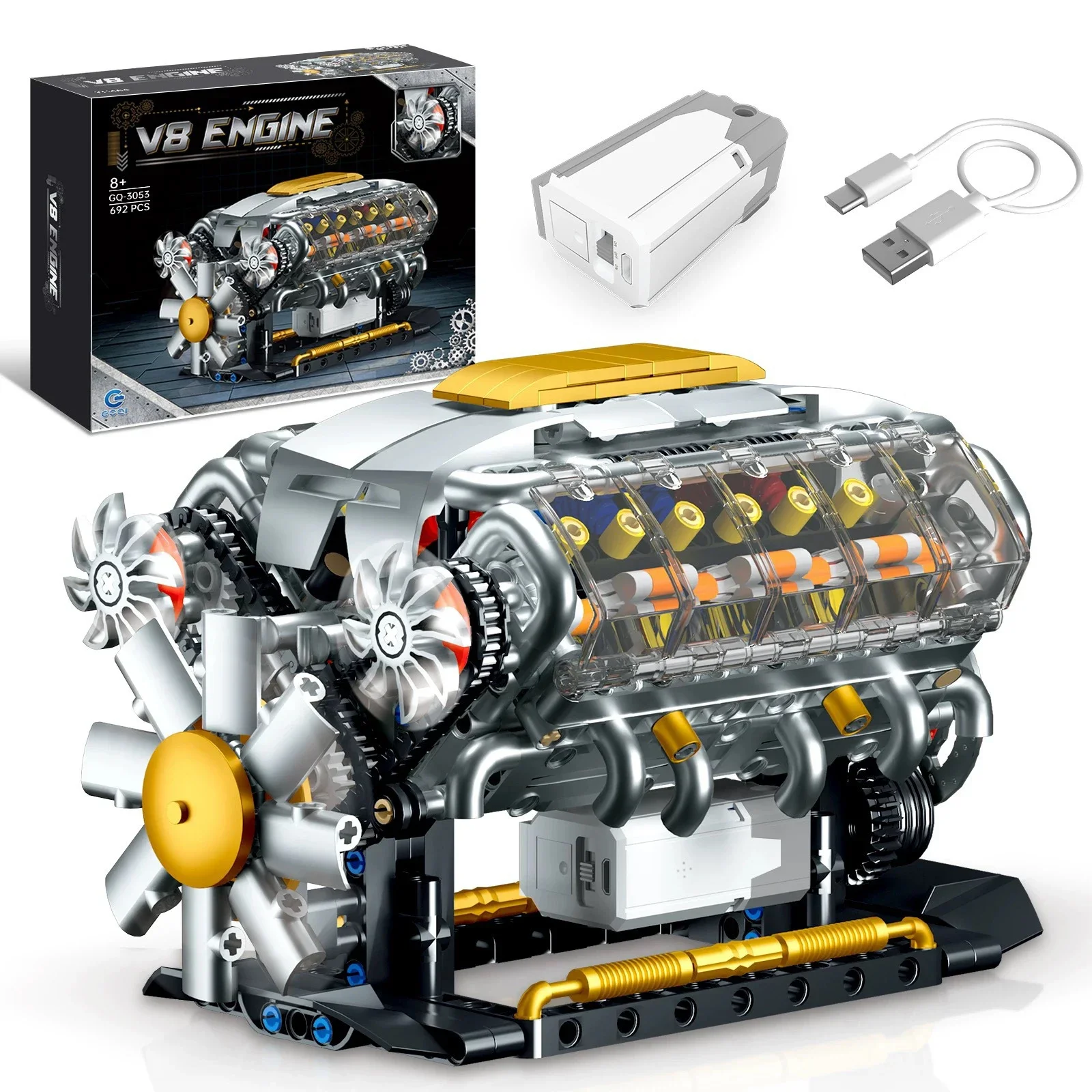 

DIY Electric Mechanical V8 Engine Model Kit - STEM Educational Building Blocks for Kids & Adults