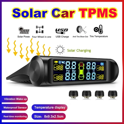 Sistema de supervisión de presión de neumáticos Solar TPMS inteligente, sensores de estacionamiento para temperatura de coches, medidor de presión de aire de neumáticos