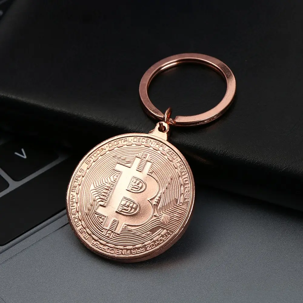 Hot Jewelry Copper Plated Bitcoin Key Chain Collectors Key Ring Commemorative