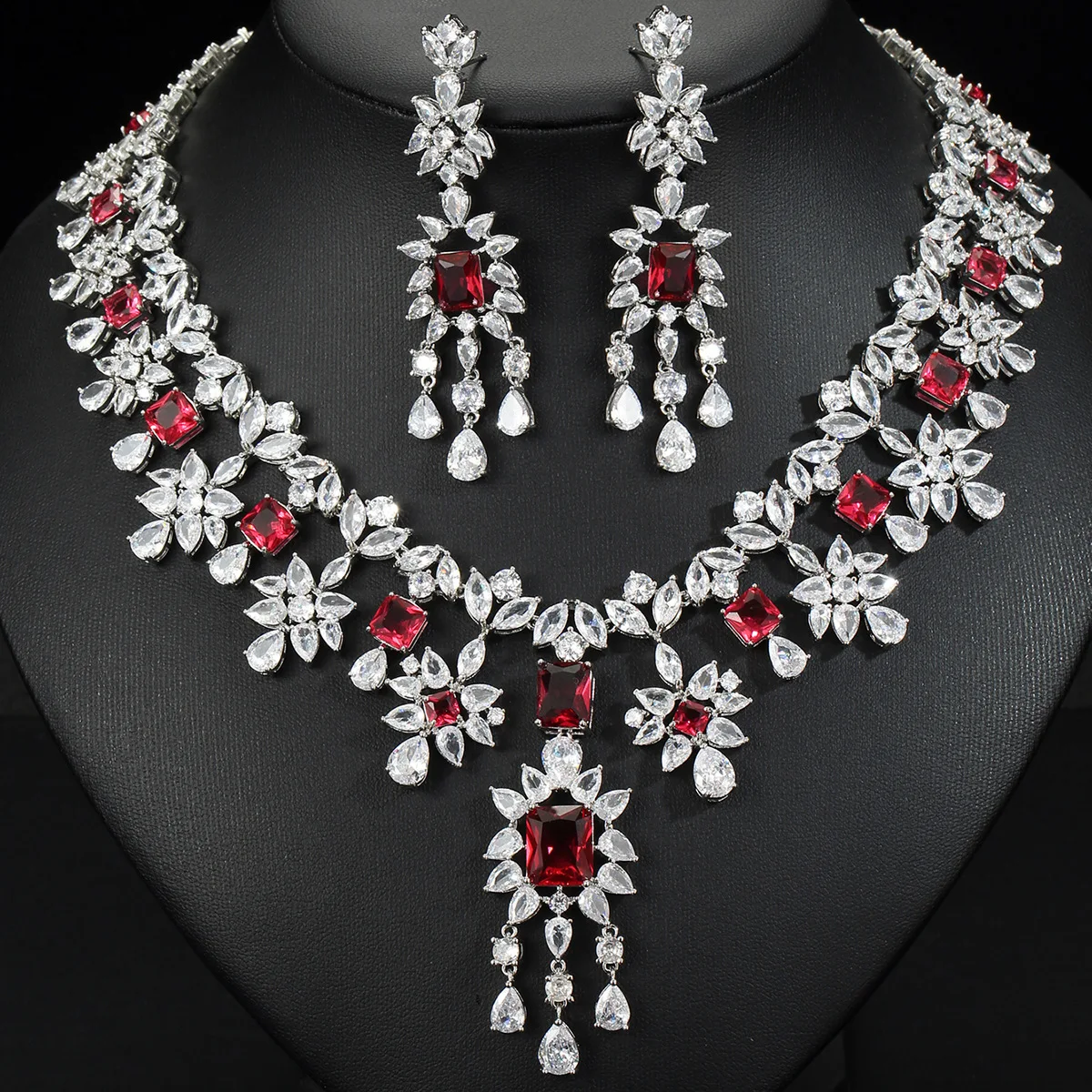 

DUBAI Vintage Jewelry Set for Women's Wedding Party green white red blue yellow color zircon flowers drop Necklace Earrings