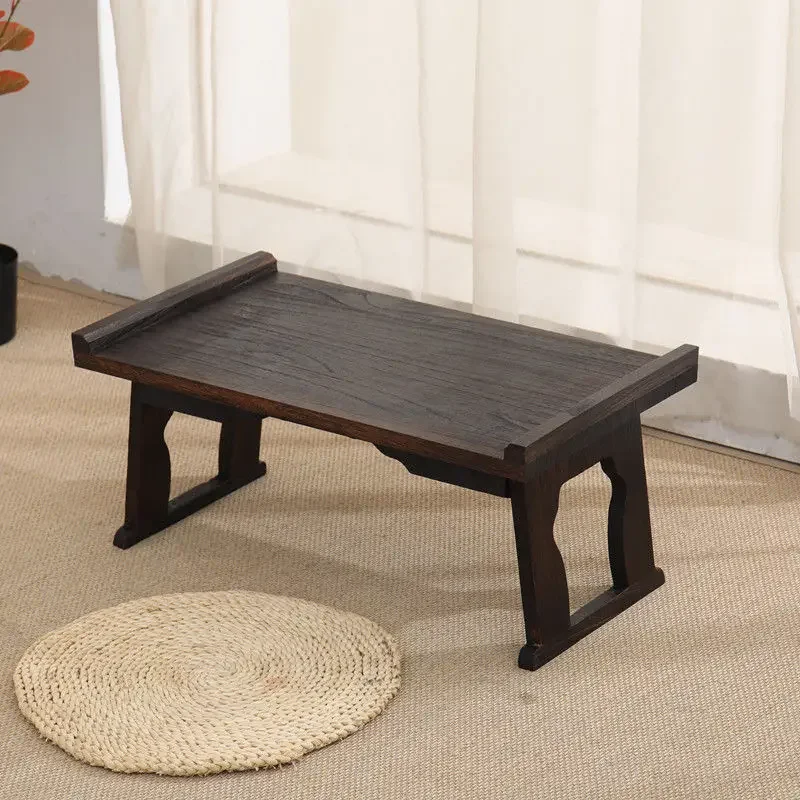 Charred Paulownia Wood Folding Table Vintage Do Old Tatami Desk Compact Low Coffee Table for Bay Window Japanese Home Furniture