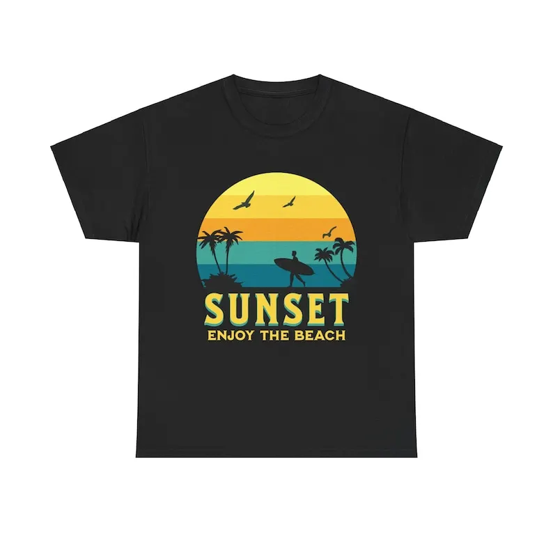 

Sunset Enjoy the Beach T-Shirt, Summer Beachwear T-Shirt, retro sunset rays, gift for him, vacation shirt