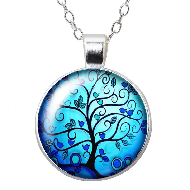 New Colorful Life of tree beauty drawings Round Photo Glass cabochon silver plated pendant necklace jewelry Gift