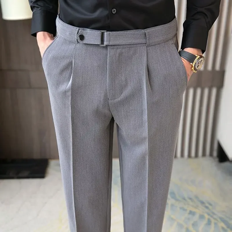 Men\'s Summer Pants Slim Fit 9 Cropped Business Straight Elastic Social Tailoring Male Suit Trousers Tressed Stretch Formal Cheap