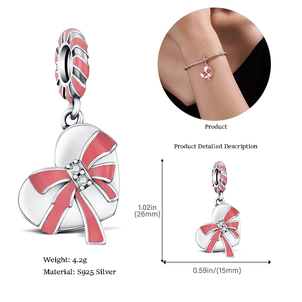 

925 Sterling Silver Pendant Pink Bowknot Ring Box Charms DIY Fashion Jewelry Making Beads Valentine's Day Woman Daily Wear Gifts
