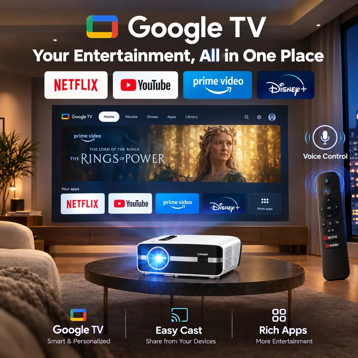 New A9S 4k 4000ANSI Projector Google TV Auto Focus Daytime Projector 2.4+5GWifi Bluetooth TOF Dust-proof Movie Video Projectors