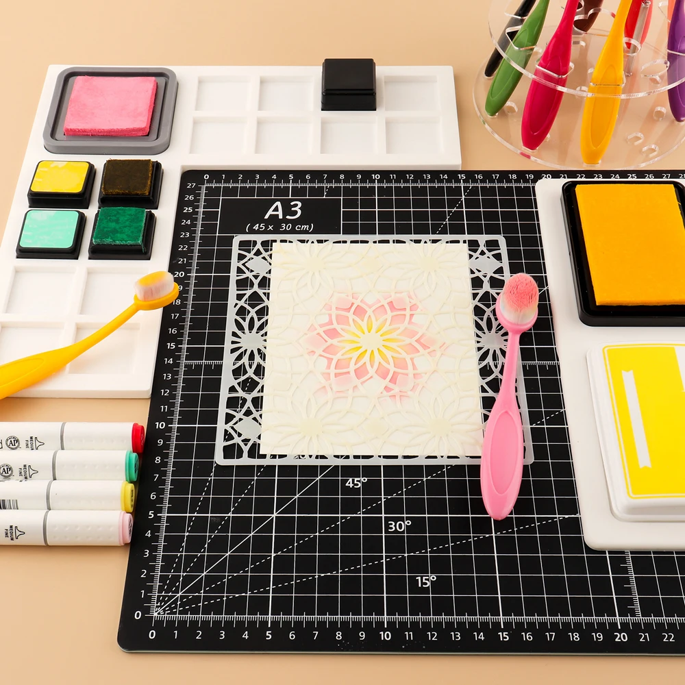 Non-Slip Silicone 4 Style Ink Pad Holder For Card Album Making L-Shape Rectangle DIY Storage Tool