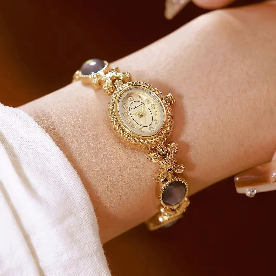 

Luxury Retro Women's Watches Waterproof Natural Premium Black Gold Gemstone Stainles Steel Quartz Women's Watch Gift Accessories