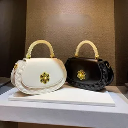 Bolso de piel de vaca con cadena de diamante para mujer, bandolera de hombro con perlas, gran oferta