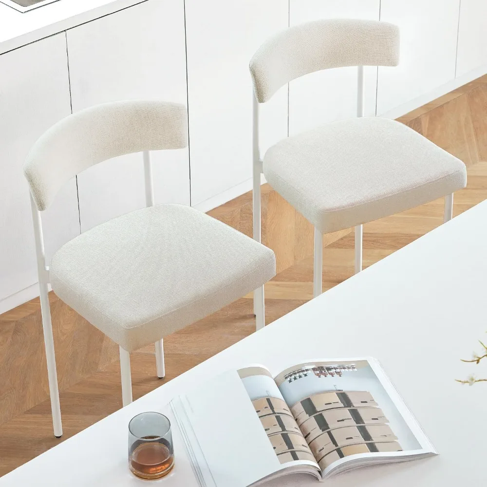 Kursi Bar Modern Krem Set 2, Kursi Konter 24 Inci dengan Sandaran Melengkung, Kursi Bar Tinggi Konter untuk Pulau Dapur