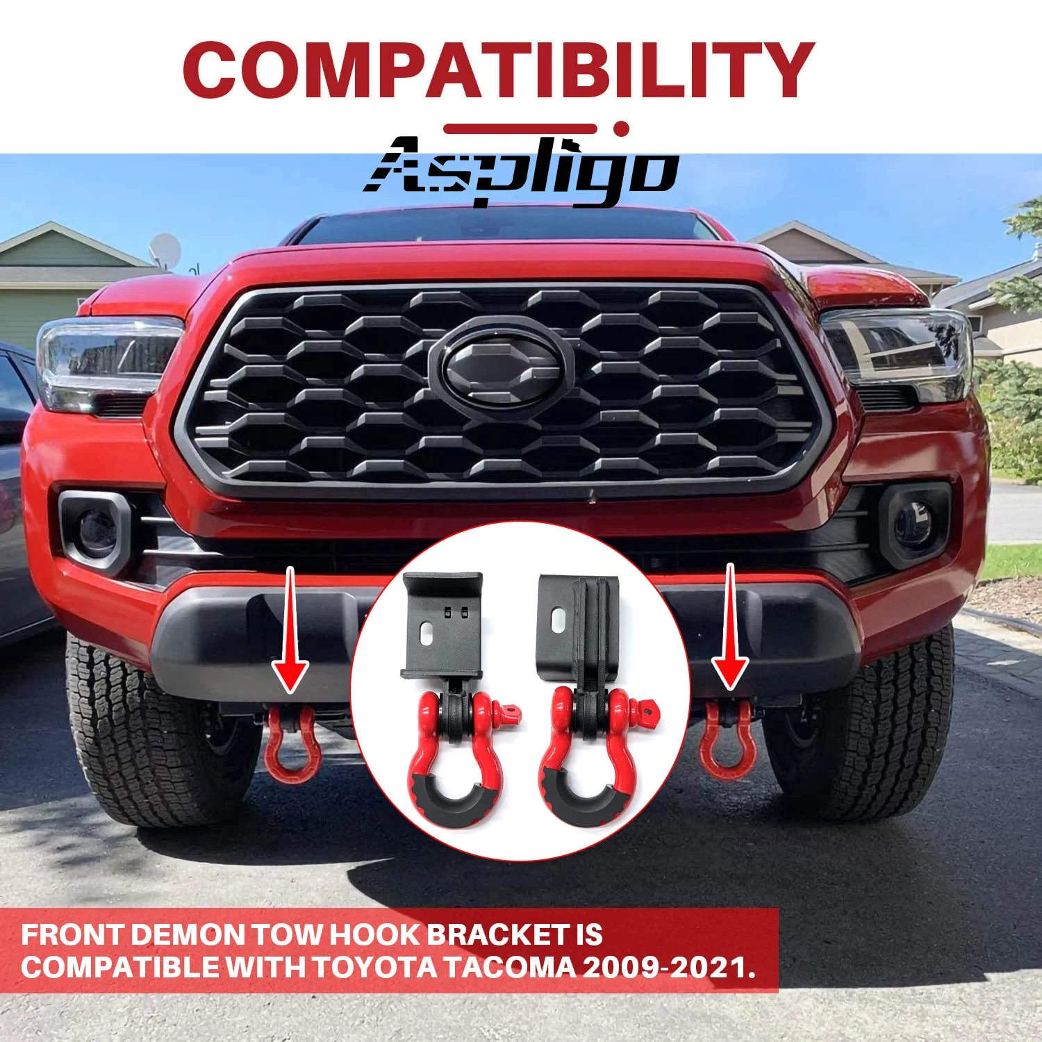 

Aspligo Demon Front Tow Hook Mount Shackles 3/4 Inch Shackles Fit for Toyota Tacoma 2009-2023 Tow Hook Brackets