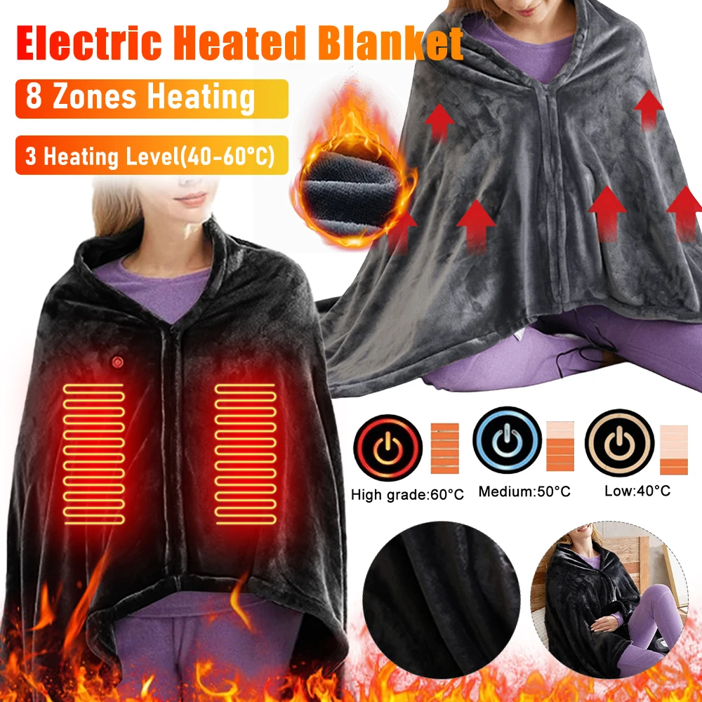 

Outdoor Electric Heated Blanket Home Winter USB Heating Body Warming Shawl Blanket Heated Cape Washable Coral Velvet Blanket