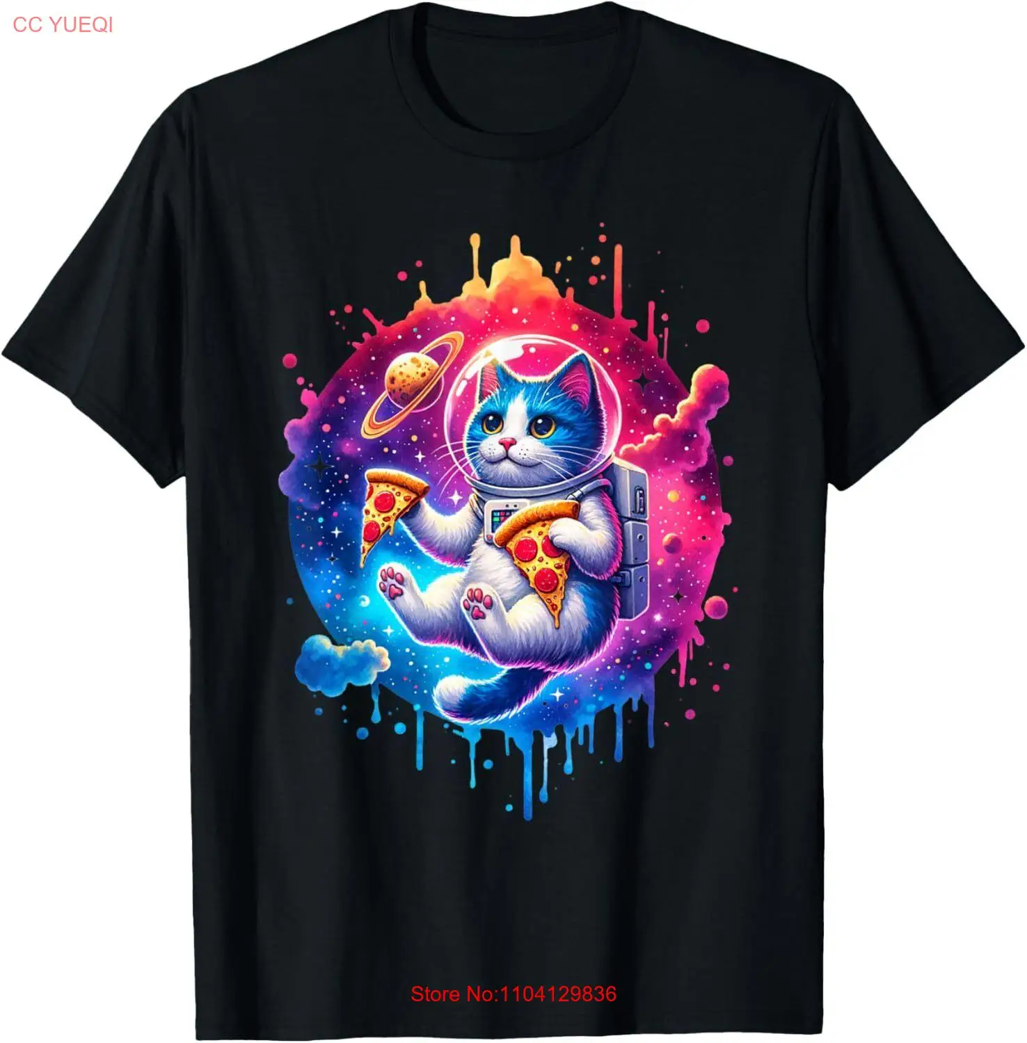 مضحك غالاكسي القط في الفضاء القط أكل البيتزا شريحة شريحة الطفل تي شيرت هوديي #1
