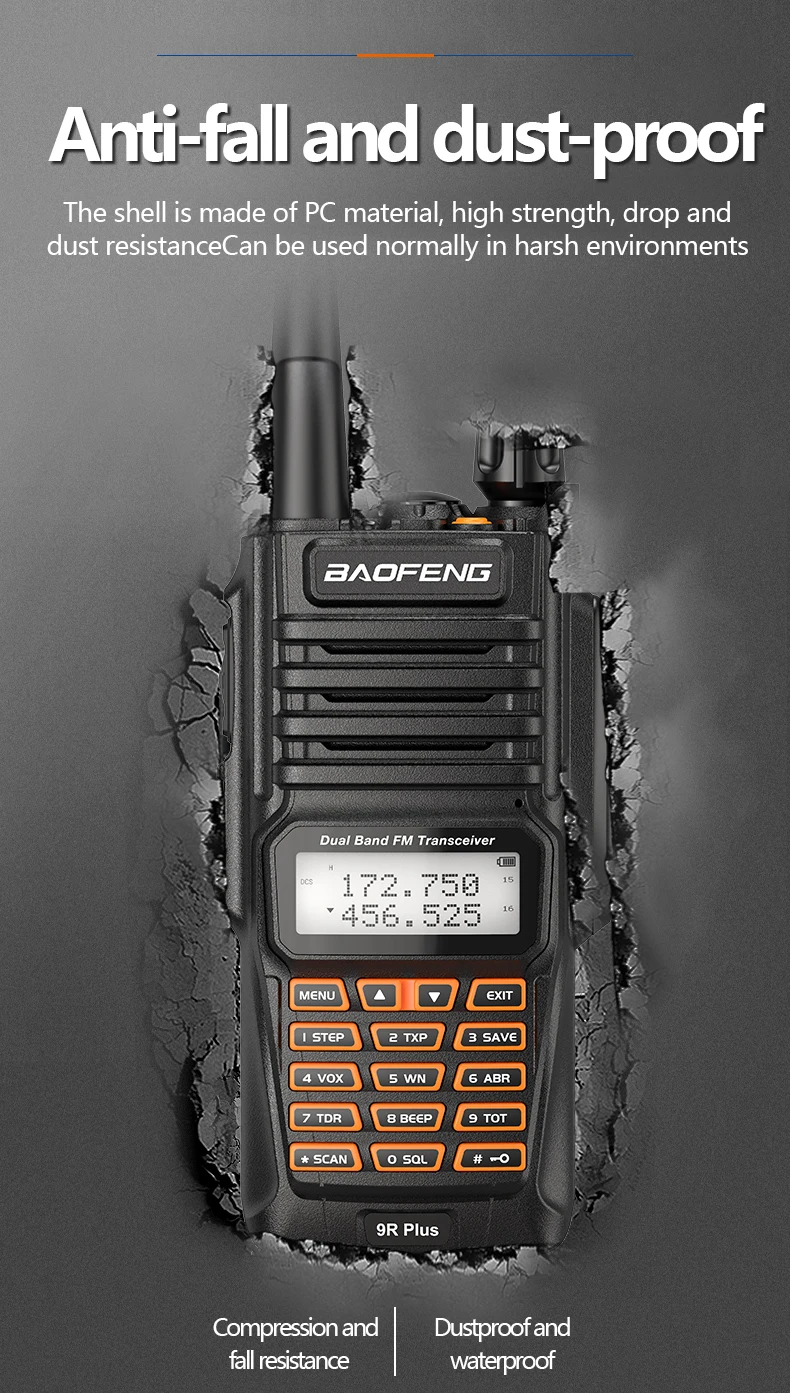 Imagem -02 - Plus Walkie Talkie Impermeável Ip68 10w Dual Band Comunicação Vhf cb Rádio Ham Uv9r Plus Baofeng-uv-9r