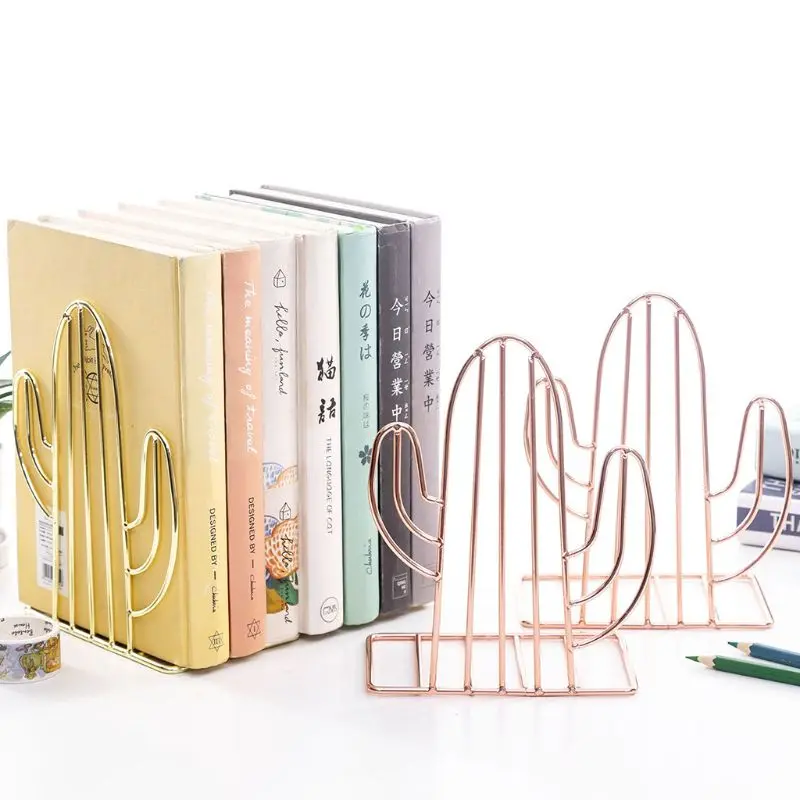 

2PCS/Pair Creative Cactus Shaped Metal Bookends Book Support Stand Desk Storage Holder Shelf Dropshipping