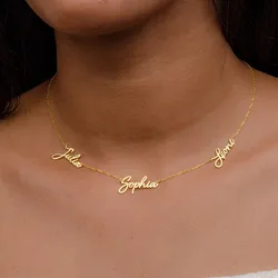 Three Name Necklace Personalized Multiple Name Necklaces For Women Choker BFF Jewelry Gold Chain Triple Name Collier Femme