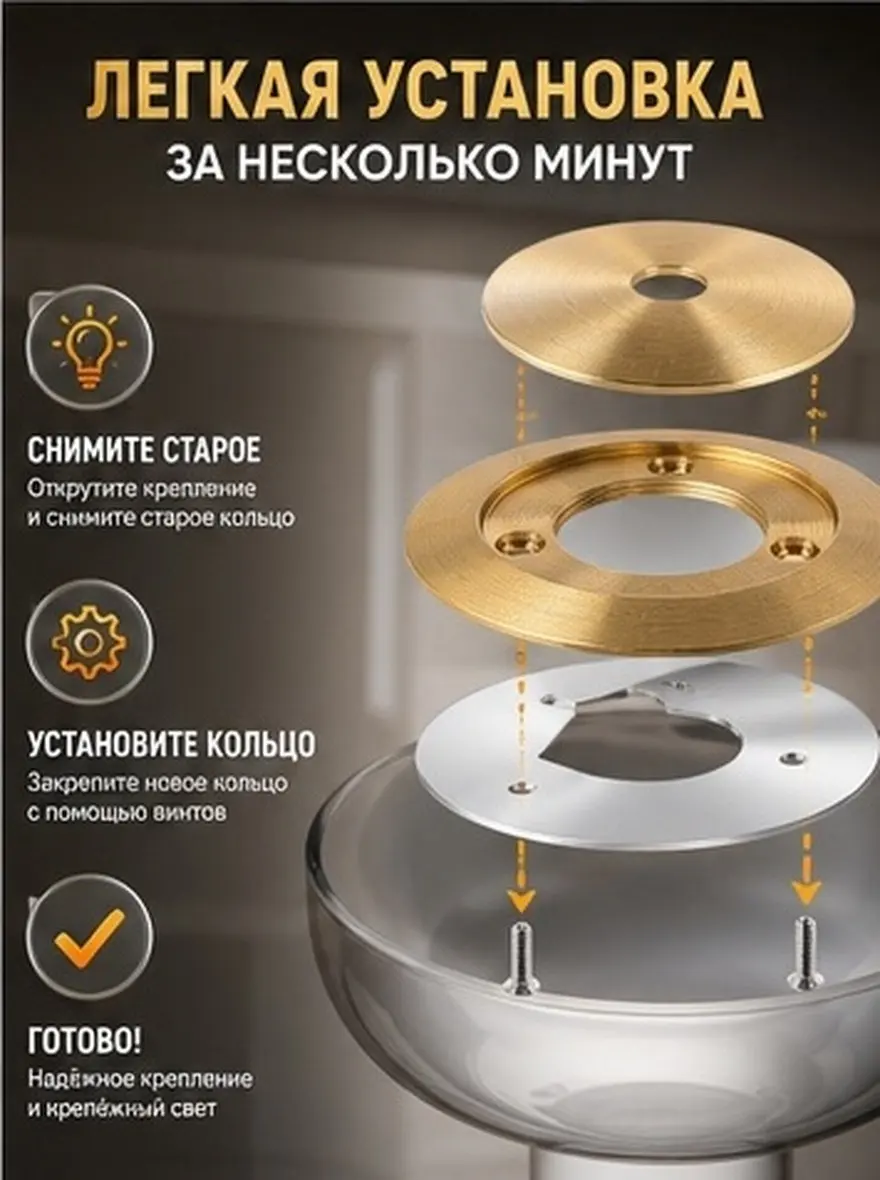 1Set Modern Elegant Aluminum Lamp Cover Mounting Ring Compatible with Most Glass Lampshades Quick-Install Shade Fixing Adapter
