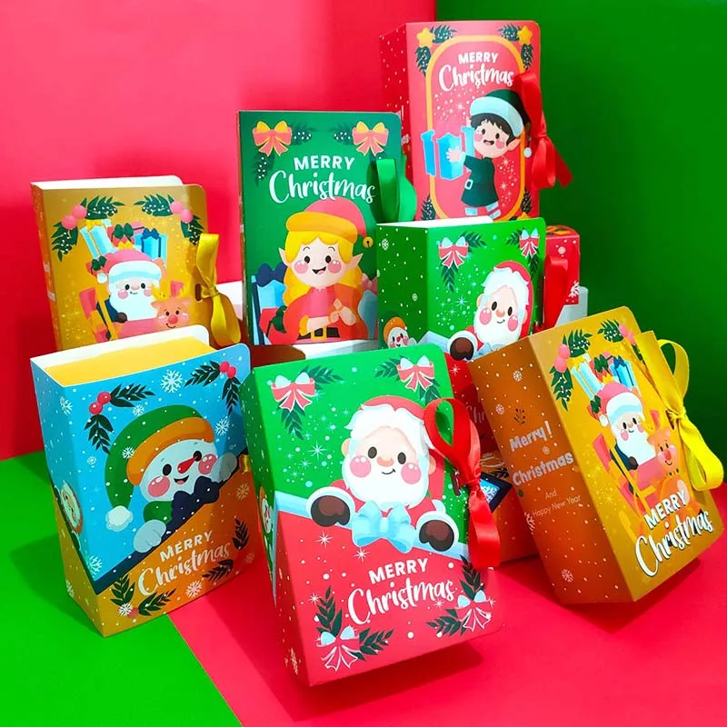 

5Pcs Christmas Book Shape Candy Boxes Bag Santa Claus Gift Box Chocolate Cookie Packaging Party Supplies Navidad Noel Decor 2023