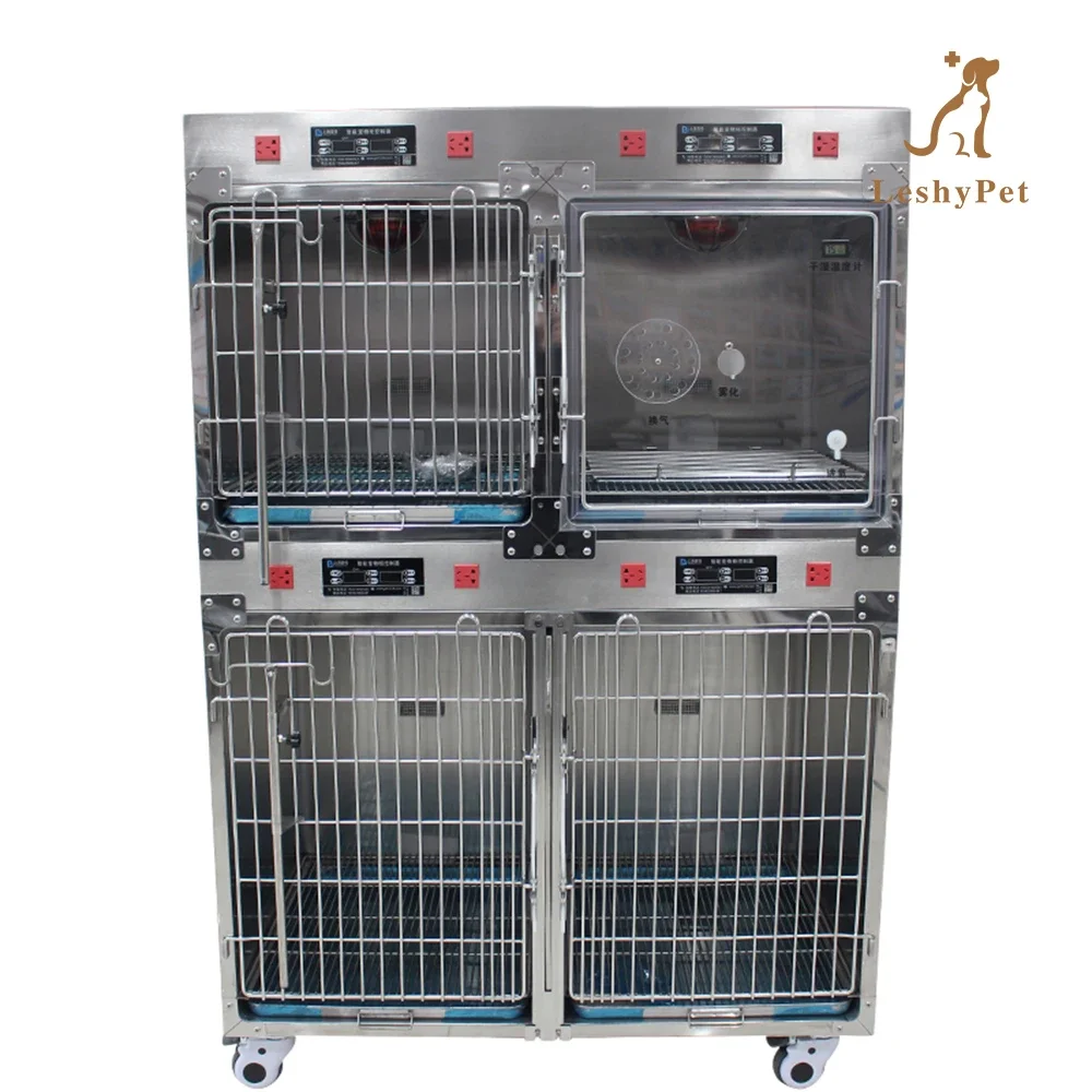 Leshypet   Stainless Steel Dog Cage Carriers with Feeding Doors Foldable Stainless steel Dog Cages