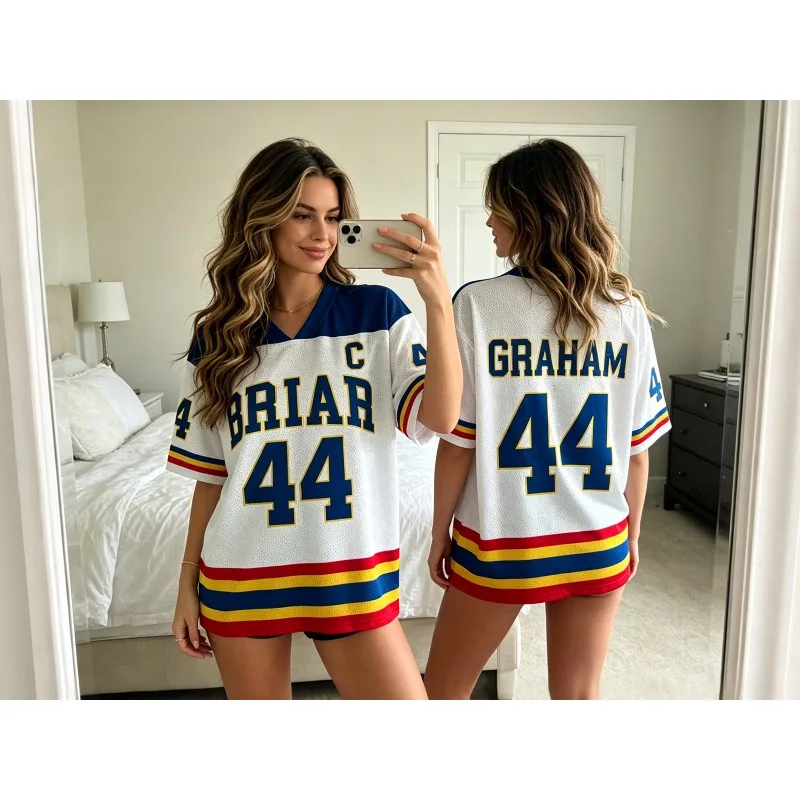 Briar University Hawks Garrett Graham Jersey Inspired T-Shirt Off Campus TV Series Merch Ice Hockey Uniform Style Casual Fans