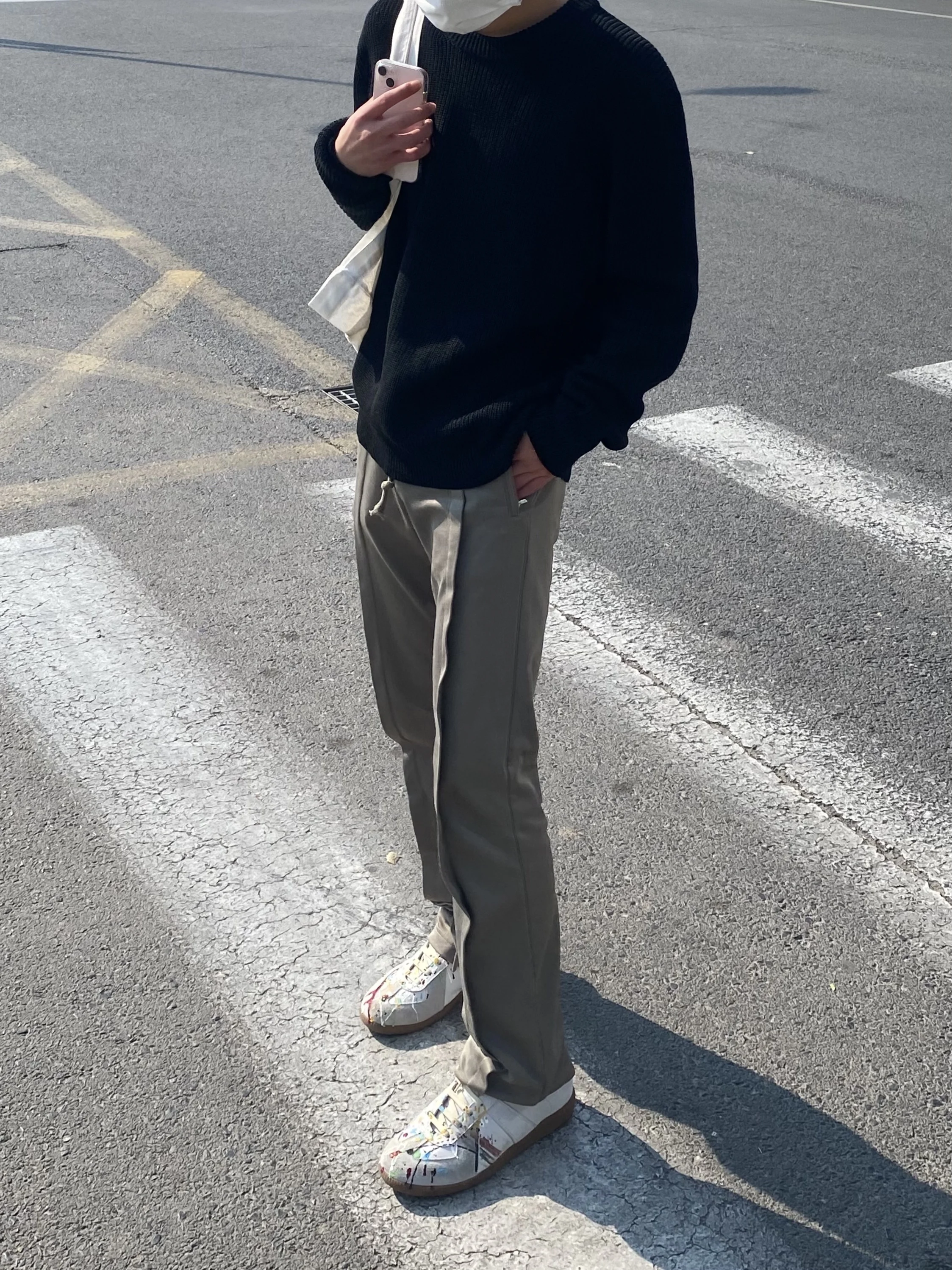 MM Style 21AW New Four Corner Stitching Wool Round Neck Black Pullover Men's and Women's Versatile Knit Sweater