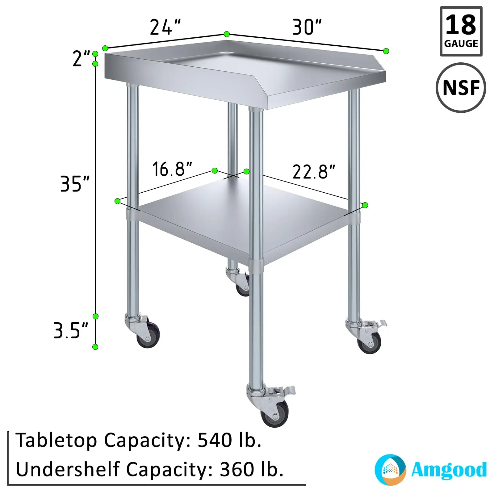 Commercial Work Table with Backsplash and Sidesplashes with Casters | NSF (Stainless Steel Table with Sideguards +
