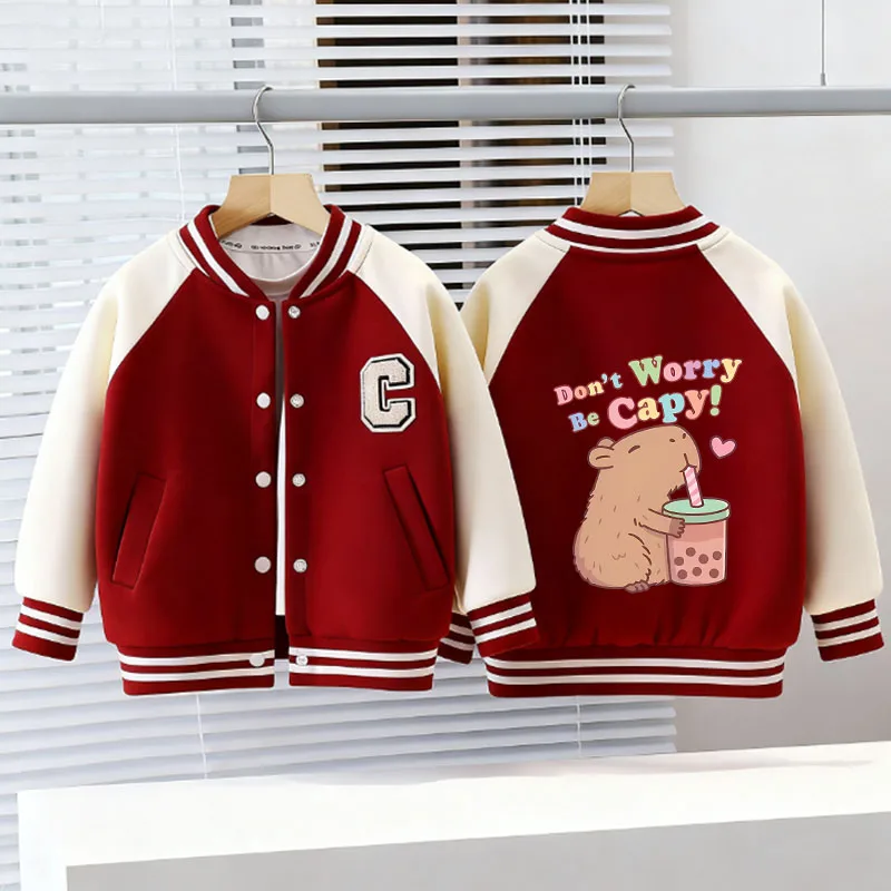 كابيبارا طفل سترة بنين بنات الكرتون أنيمي زي البيسبول في الهواء الطلق موضة عادية الأطفال البلوز الملابس بلايز هدية عيد الميلاد