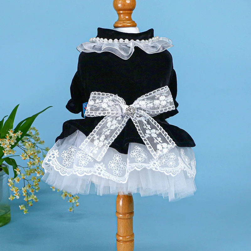 1PC Pet Apparel Dog Spring and Autumn Soft and Comfortable Black Velvet Princess Skirt Fluffy Skirt Cake Skirt For Small Medium