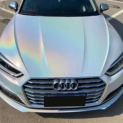 High Glossy Psychedelic Diamond Rainbow Chrome Vinyl Wrap Film PET Bubble Free Low Tack Glue RAINBOW LASER WHITE Car Stickers