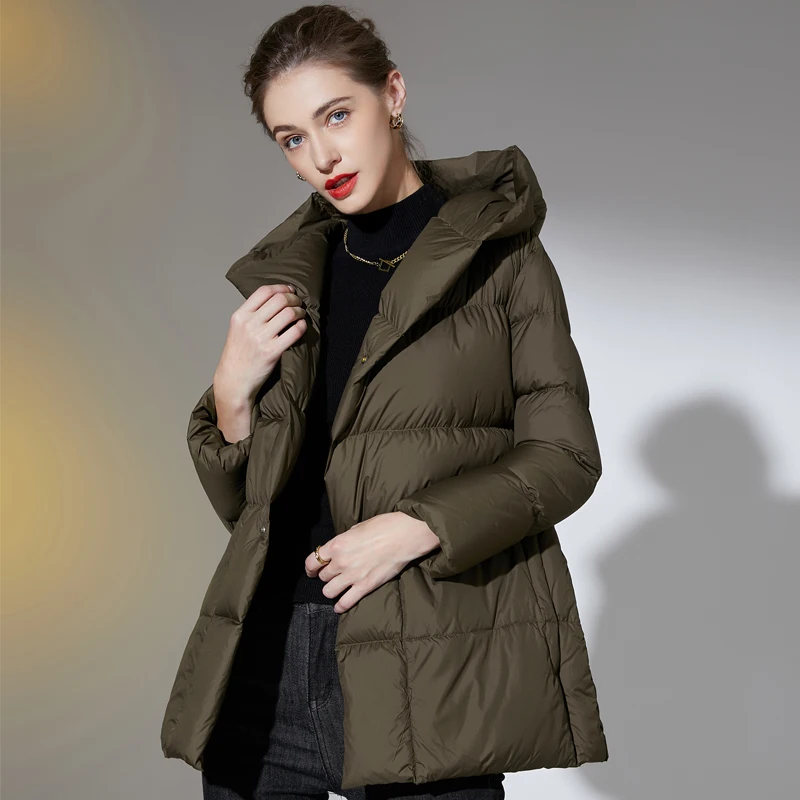 Winter Fashion Ultra Light Down Coat Women\'s High Quality New Warm Hood with Belt Down Coat Parka Women\'s Down Jacket Women