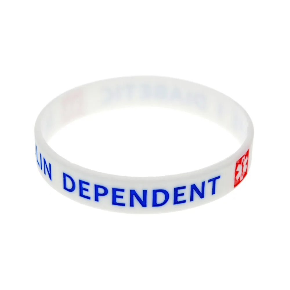 50 Stück Typ 1 Diabetiker, insulindependente Silikon-Gummi-Armbänder, medizinische ID-Armbänder, weiß – Detail 5