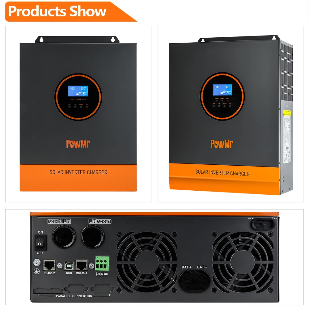 PowMr 5KW MPPT الهجين العاكس للطاقة الشمسية 48 فولت 110VAC الناتج ماكس PV 500VDC مع MPPT 80A شاحن تحكم دعم بطارية ليثيوم