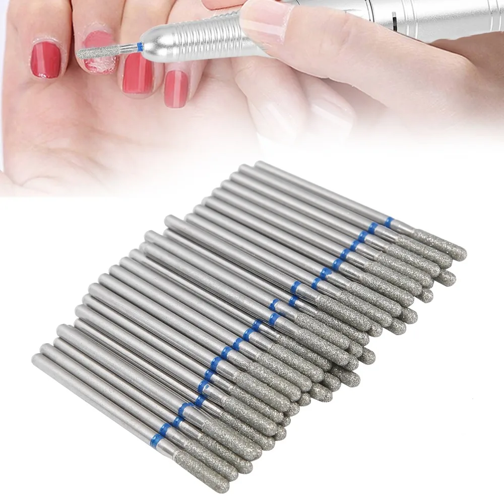 50pcs Portable Diamond Grinding Bit Diamond Carborundum Dead Skin Removal Bits Cylindrical Ball Head 2.35mm Shank