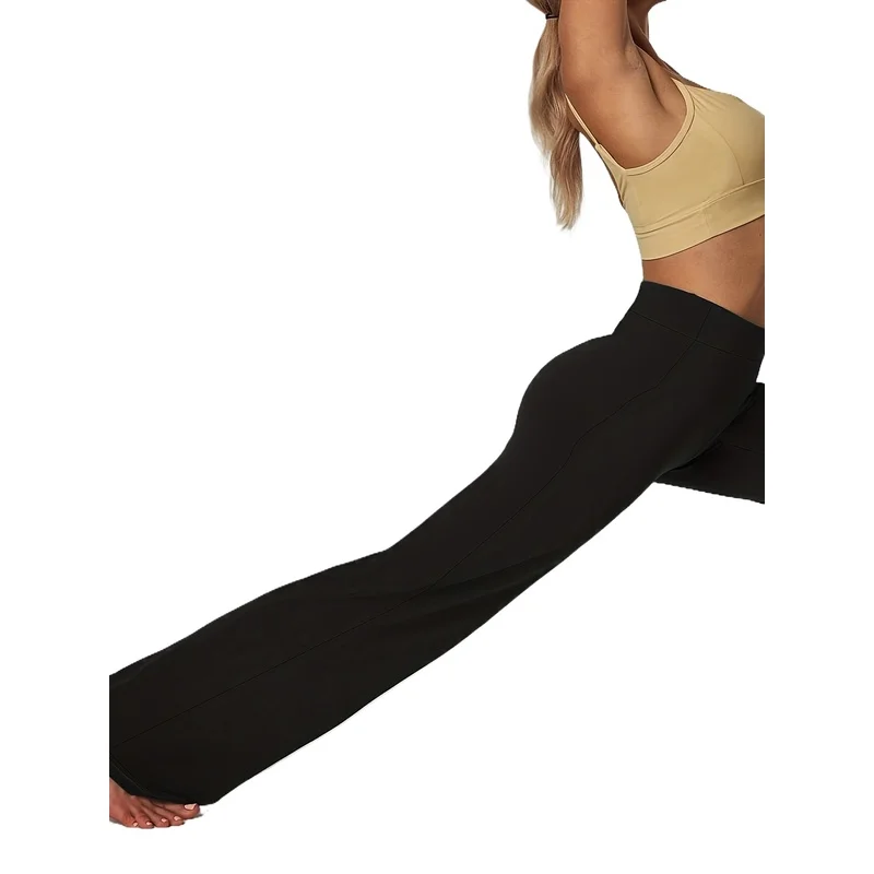 กางเกงขายาวทรงหลวมแบบสบายๆ ปี 2025 สำหรับผู้หญิง สีดำล้วน เอวยางยืด ช่วยให้ดูผอมลง ระบายอากาศได้ดี เหมาะสำหรับใส่ทำงาน