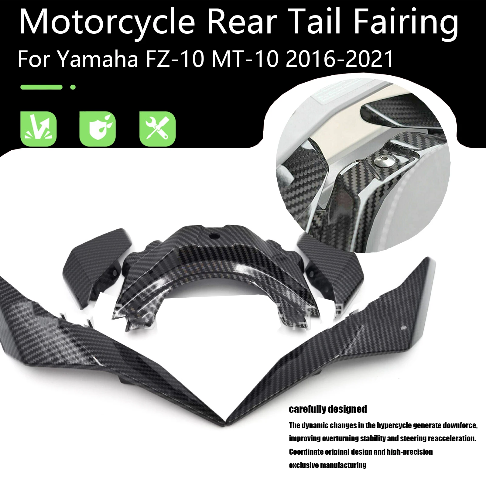 

Motorcycle Accessories For Yamaha MT10 FZ10 2016-2021 Rear Tail Wing Seat Side Cover Panel Kit Fairing ABS Carbon Fiber