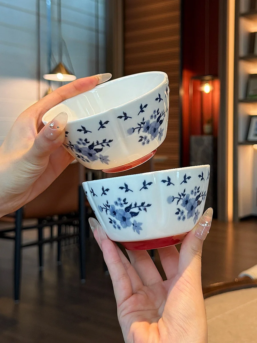 

Ретро-керамическая миска: красивая маленькая миска для риса, супа, завтрака, салата, 45-дюймовая круглая форма, набор посуды