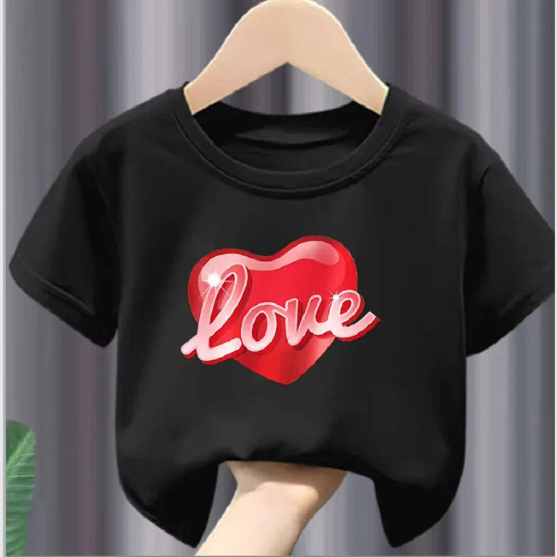 2026 Children Short Sleeve Tops Cute Heart Shaped Design T-shirt Girls Spring Party  Kid Lovely Tees Girl Clothes