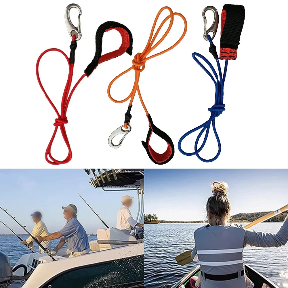 Paddle Leash 40inch with Flexible Elastic Rope and Rustproof Stainless Steel Hook for Canoe and Water Sports Gear