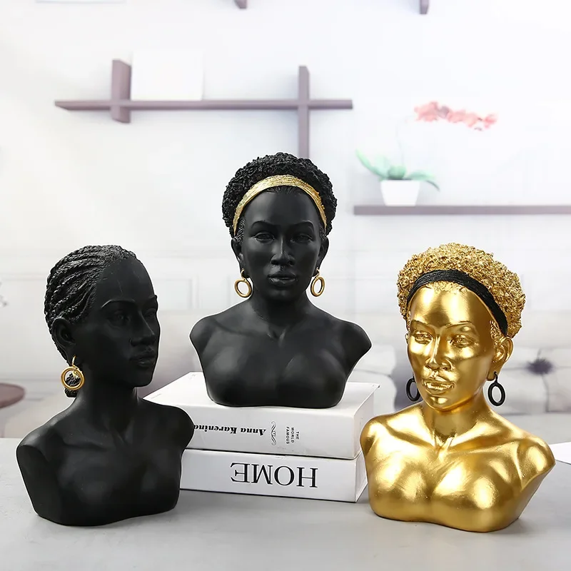 

Creative African Black Girl Portrait Decoration Ethnic Women Sculpture Resin Crafts Jewelry Display Decoration