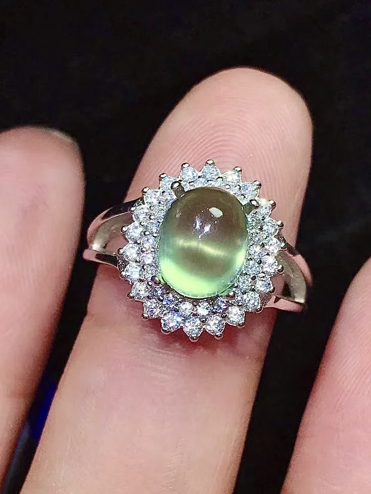 

Classic Prehnite Ring for Party 7mm*9mm Natural Prehnite Sterling Silver Ring Fashion Solid 925 Silver Prehnite Jewelry